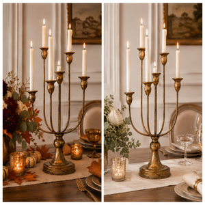 23" Antique Gold Tin Candelabra