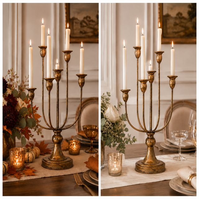 23" Antique Gold Tin Candelabra