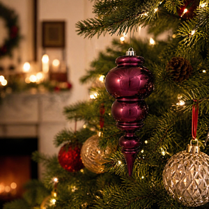 14" Shiny Finial Ornament, Champagne, Burgundy, Red, Midnight Blue, or Green