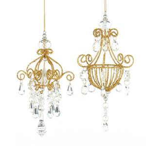 6.5" Gold Glitter Iron Chandelier with Drop and Glitter Ornament