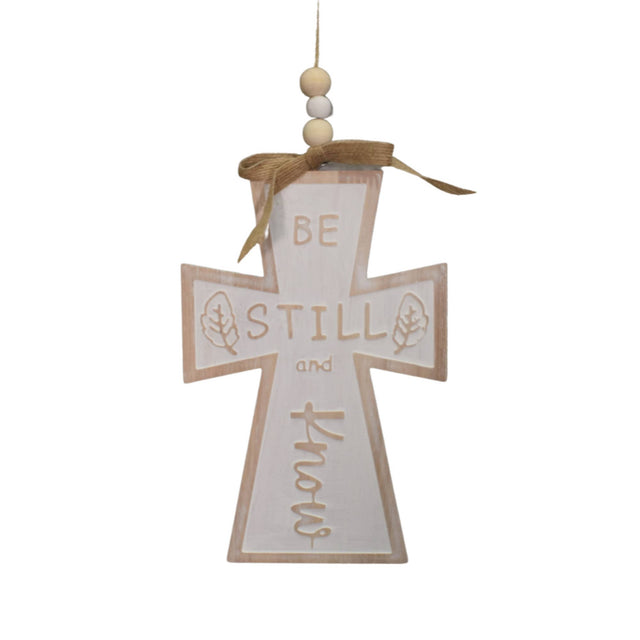 10" Wooden Whitewash | "Be Still and Know" | Cross Ornament