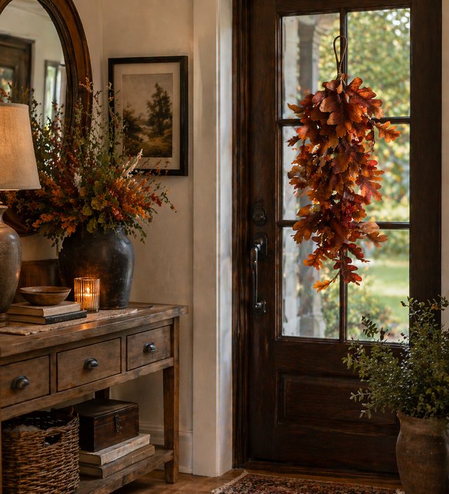 35" Orange Autumn Oak Leaf Teardrop