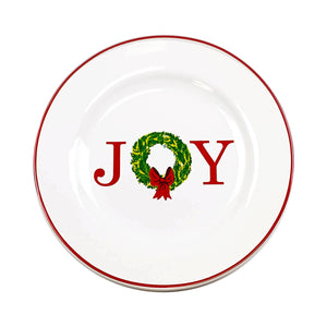 8" White Green Red Grand Joy Wreath Plate