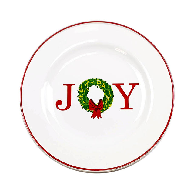 8" White Green Red Grand Joy Wreath Plate