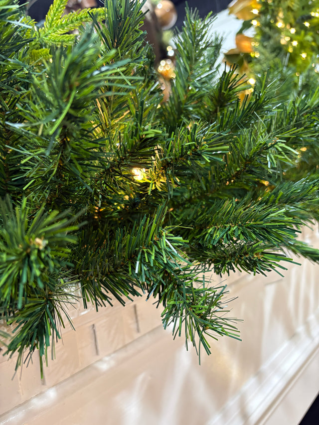 9' x 18" Green Pre-Lit Carolina Spruce Garland with 300 Tips & 100 Clear Lights