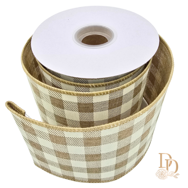 4"x10 Yards Twill Check Print Linen Wired Edge Ribbon