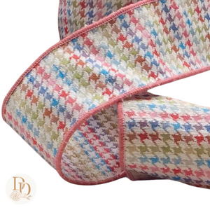 3" Pink | Blue | Green | Pastel Houndstooth | Jacquard  Ribbon- 10 Yards
