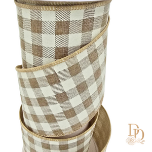 4"x10 Yards Twill Check Print Linen Wired Edge Ribbon