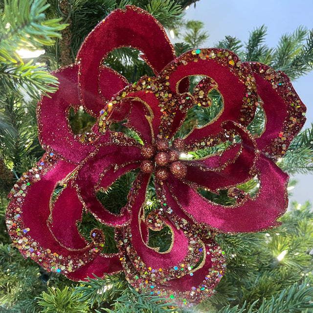28" Burgundy Velvet Jewel Scroll Bloom Spray