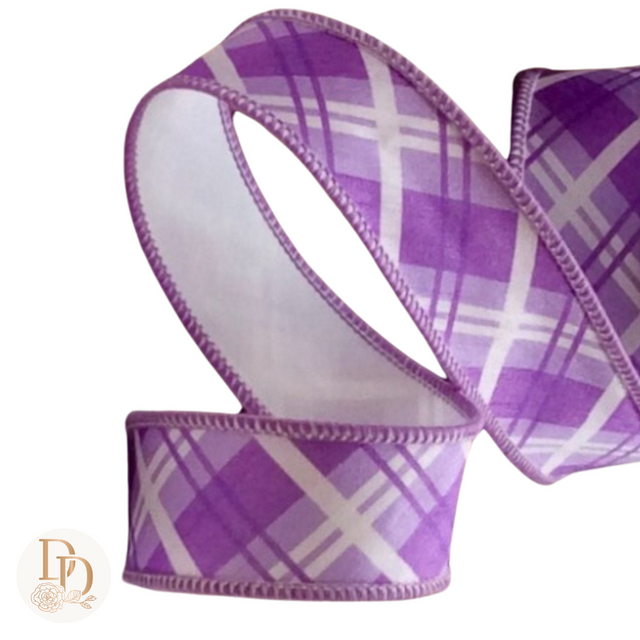 1.5" Lavender Dupioni Diagonal Plaid Ribbon- 10 Yards