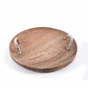 16" Natural Wooden Tray with Aluminum Handles