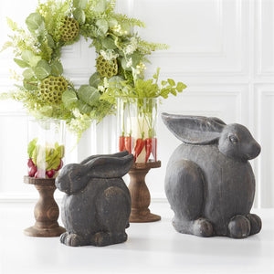 Set of 2 Glass Cylinder Candleholders with Wood Pedestals