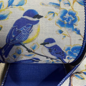 4"X10YDS Blue Bird Perched Deluxe Dupioni Backed Wired Edge Ribbon