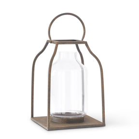 Speckled Bronze Metal Trapezoid Lantern with Glass Insert, additional view
