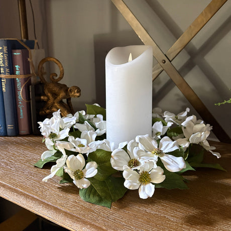 Cream Dogwood Candle Ring, additional view
