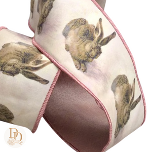 4" x 10yds Blush & Brown Rabbit Taffeta Dupioni Ribbon