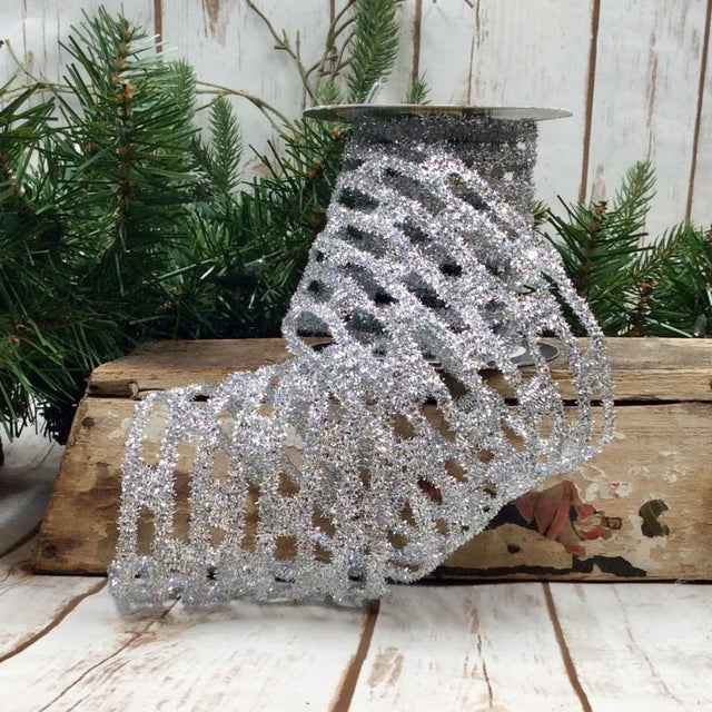 4" x 10yds Silver Tinsel Link Stretch