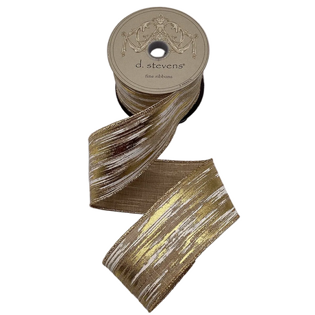 2.5 inch x 10 yards Natural Linen Brushed White Metallic Gold Ribbon