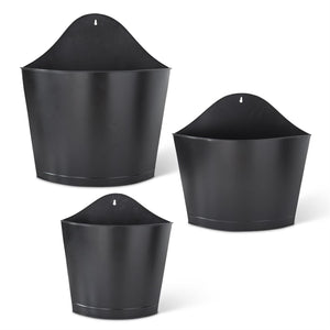 Set of 3 Oversized Black Galvanized Tin Wall Pockets