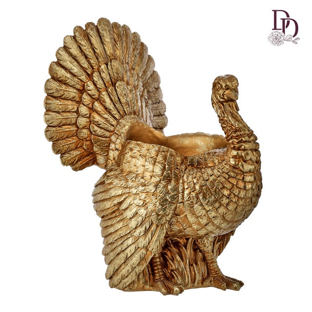 13.5" Resin Gilded Turkey Centerpiece