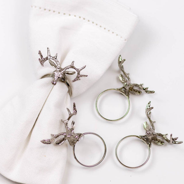 1.5" Silver Deer Napkin Rings Set/4