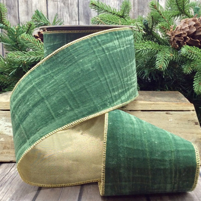 4" x 10yd Velvet Vintage Chic Ribbon – Jade with Gold Back