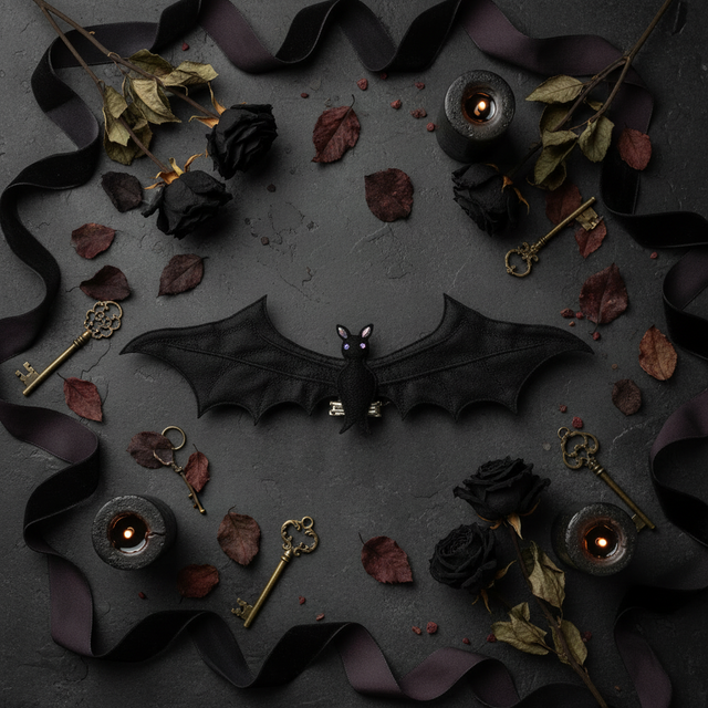 15" Black Felt Flying Bat Clip