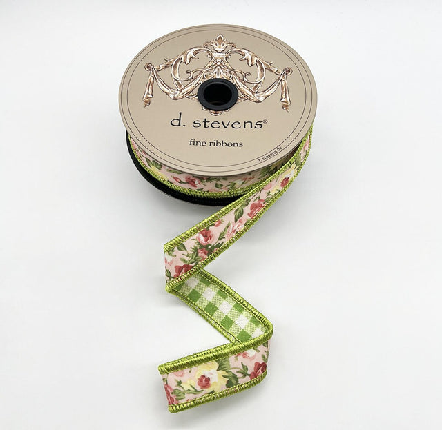 1" x 10yds Mauve & Yellow Roses Poplin Ribbon