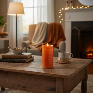 6.5" Orange Wax Indoor Pillar Candle with Remote