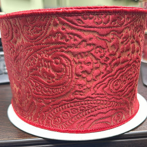 4"x10 Yard Red Woven Foliage Pattern Ribbon
