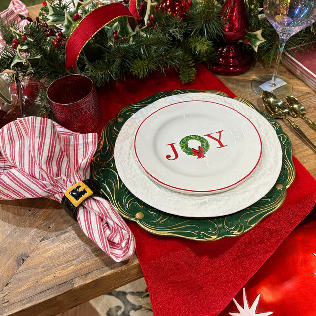 8" White Green Red Grand Joy Wreath Plate