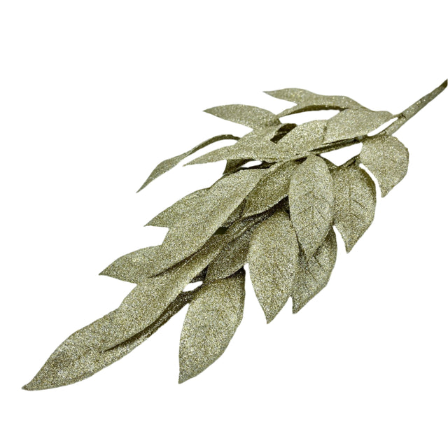 22" Champagne Glitter Bay Leaf Spray