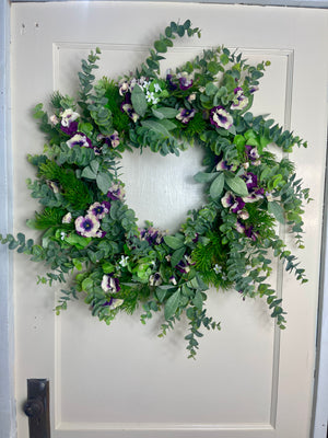 24" Perky Pansies Designer Faux Floral Wreath