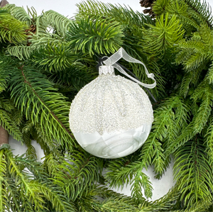 3" Winter White Microbeaded Glass Bauble