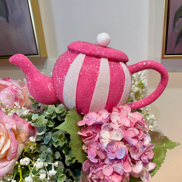 18" x 10" Pink & White Tea Pot Pick