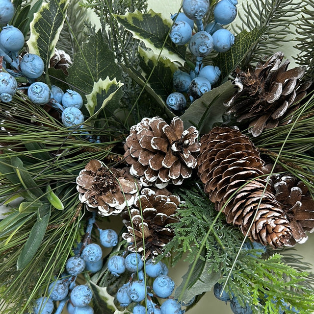 20" Blueberry and Snow Cypress/Cones Vine Designer Wreath