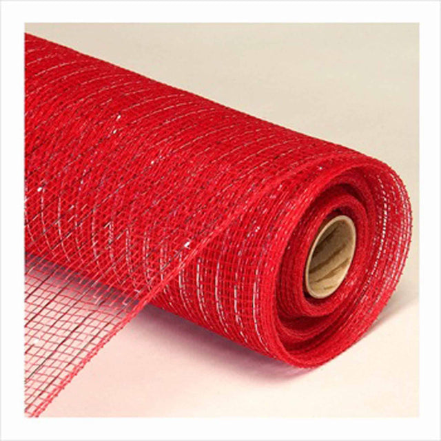 Deco Metallic Stripe Mesh Roll 21" x 10yd - Red: Red