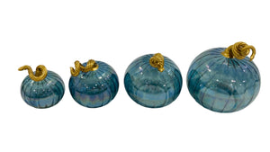 4"  Iridescent Teal Hand Blown Glass Pumpkin