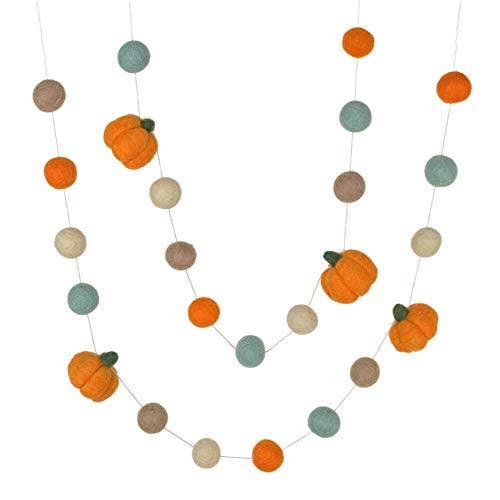 Felt Pumpkin Garland for Fall & Halloween | Orange Teal Tan