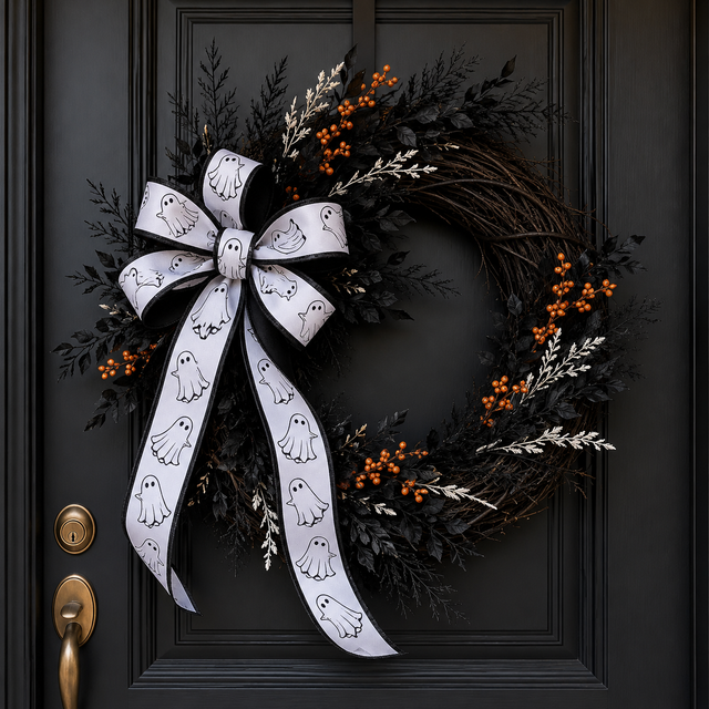 1.5" x 10yd Satin Halloween Ghosts Ribbon