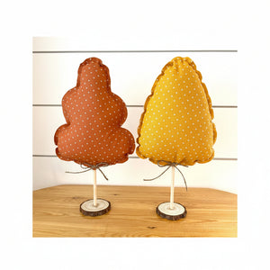 12.5" Autumn Fall Harvest Tree Set of 2 | Leafy & Cone Shapes