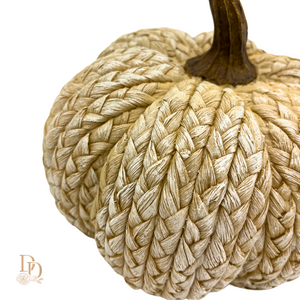 7.5" Antique Ivory Resin Rattan Weave Pumpkin
