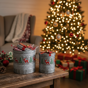 9"-10" Metal Deer Tree Can with Bow Set of 2