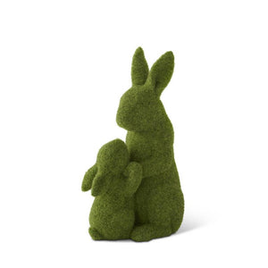 12.25" Flocked Moss Mother & Child Garden Rabbits