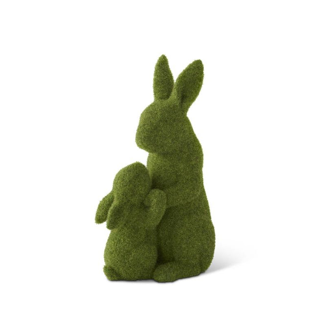 12.25" Flocked Moss Mother & Child Garden Rabbits