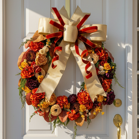 designer fall wreath fall porch decor with designer bow