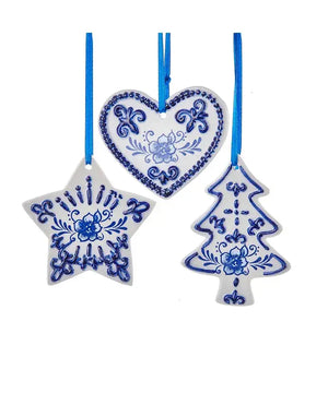 3" Delft Blue Ornament | Heart, Tree, or Star