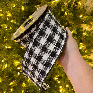 4" x 10yds Black & White Knit Sweater Checked Ribbon