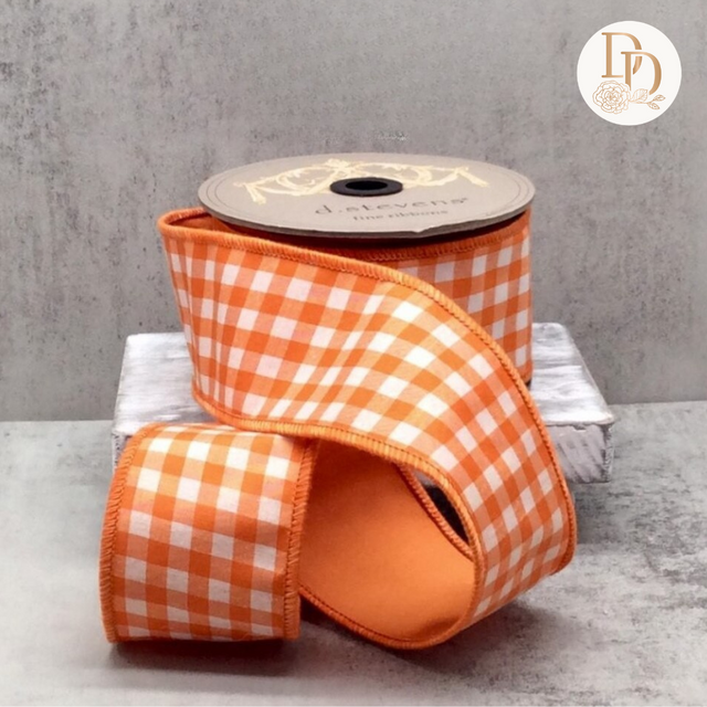 2.5" Orange | White | Check Back | Taffeta Ribbon- 10 Yards