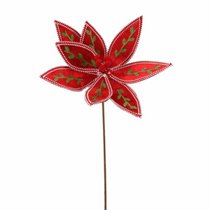 19" Red Embroidered Poinsettia Stem
